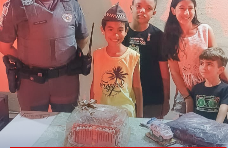 Polícia Militar atende ao pedido do Miguel e comparecem ao aniversário dele levando muita alegria
