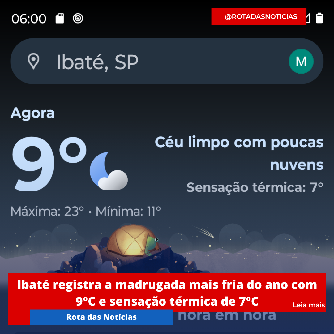 Ibaté registra a madrugada mais fria do ano com 9°C e sensação térmica de 7°C