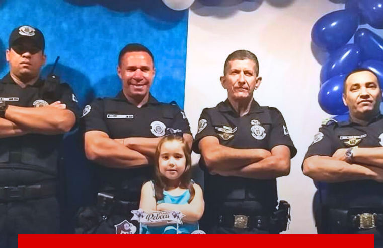 Pequena Rebeca faz aniversário com o tema da Guarda Municipal de Ibaté e recebe visita especial