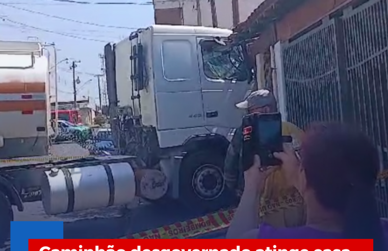 Caminhão desgovernado atinge casa no Jardim Cruzado em Ibaté