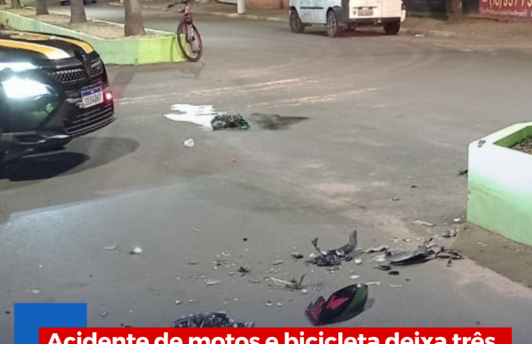 Acidente de motos e bicicleta deixa três feridos próximo ao Grei