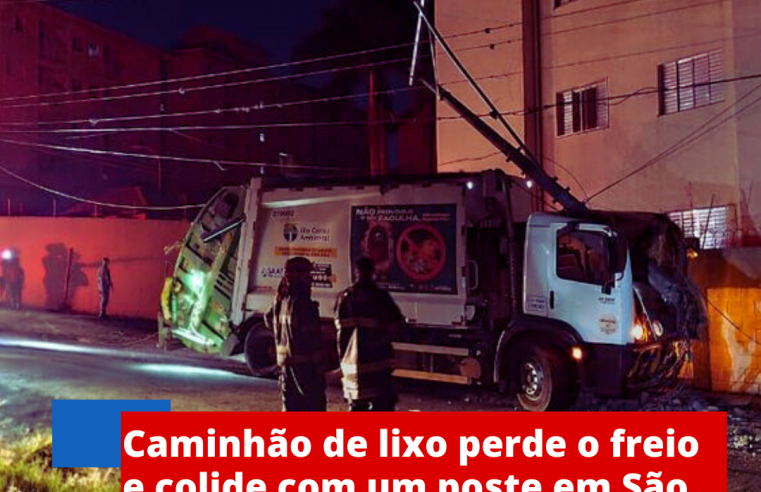 Caminhão de lixo perde o freio e colide com um poste em São Carlos