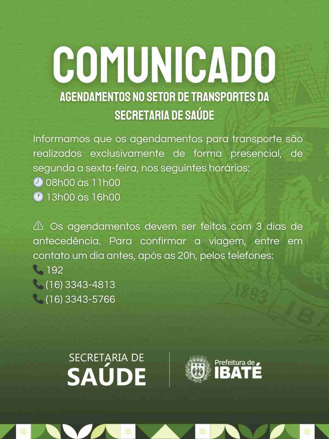 Prefeitura de Ibaté divulga novo procedimento para agendamento de transporte na Saúde