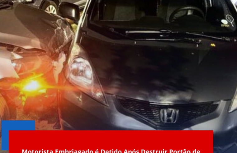 Motorista embriagado é detido após destruir portão de condomínio e danificar sete veículos