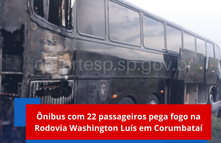 Ônibus com 22 passageiros pega fogo na Rodovia Washington Luís em Corumbataí