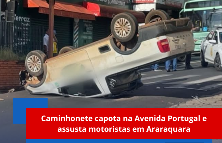 Caminhonete capota na Avenida Portugal e assusta motoristas em Araraquara