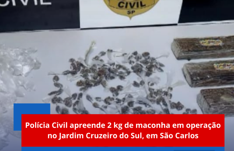 Polícia Civil apreende 2 kg de maconha em operação no Jardim Cruzeiro do Sul, em São Carlos