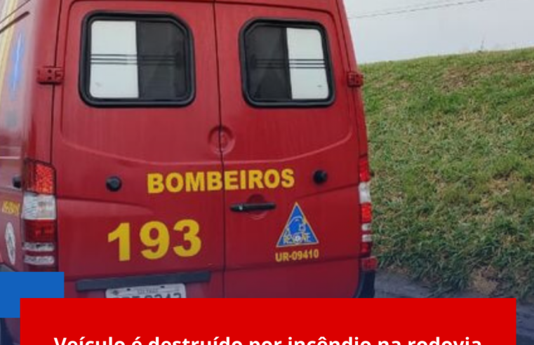 Veículo é destruído por incêndio na rodovia Domingos Inocentini; ninguém se fere