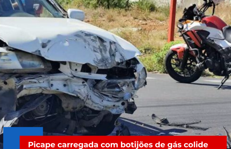 Picape carregada com botijões de gás colide com caminhão em São Carlos