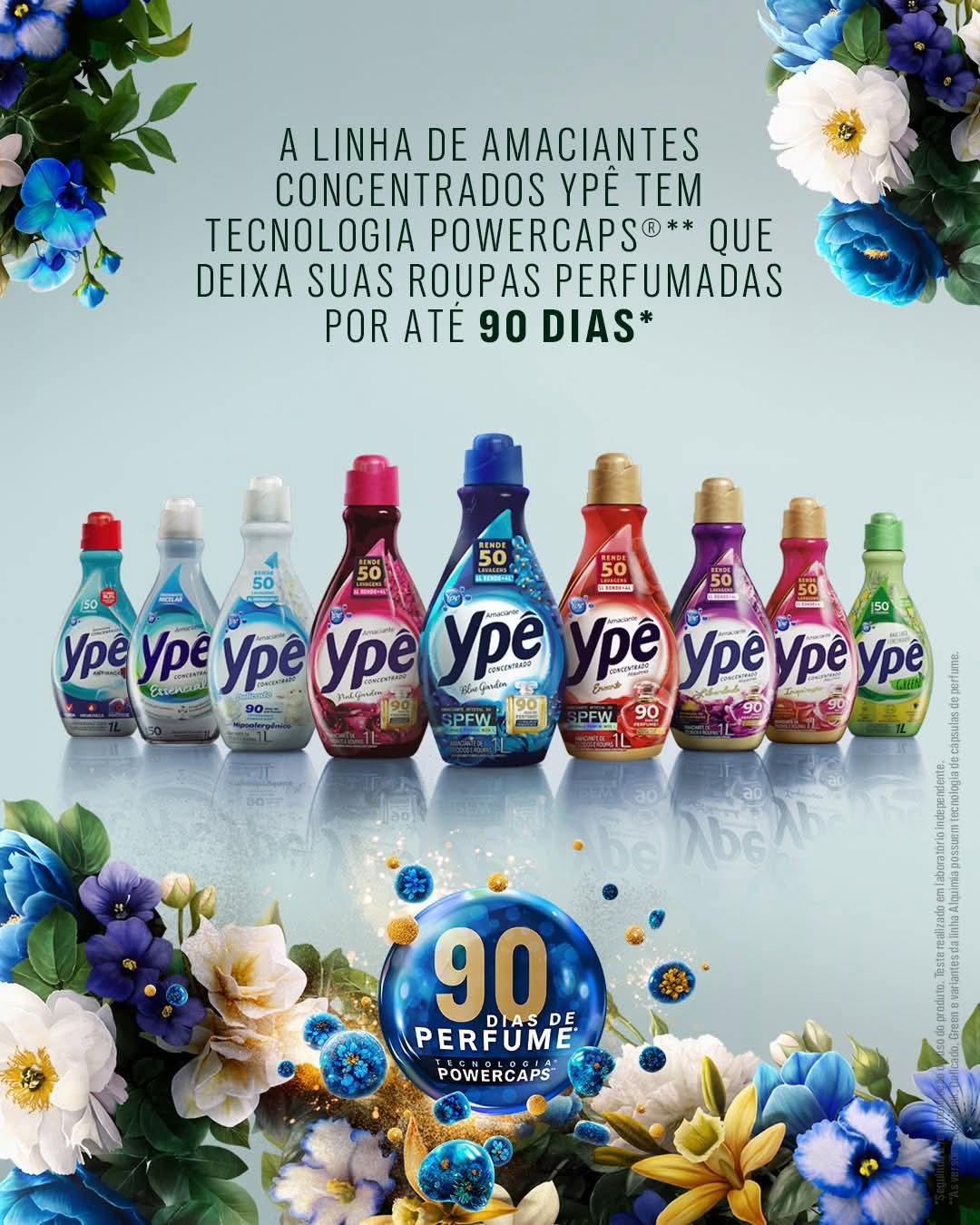 🌟 Chegou a revolução da perfumação para suas roupas! 🌟Conheça a linha completa de Amaciantes Ypê Powercaps, que garante perfume intenso por até 90 dias*! 😍