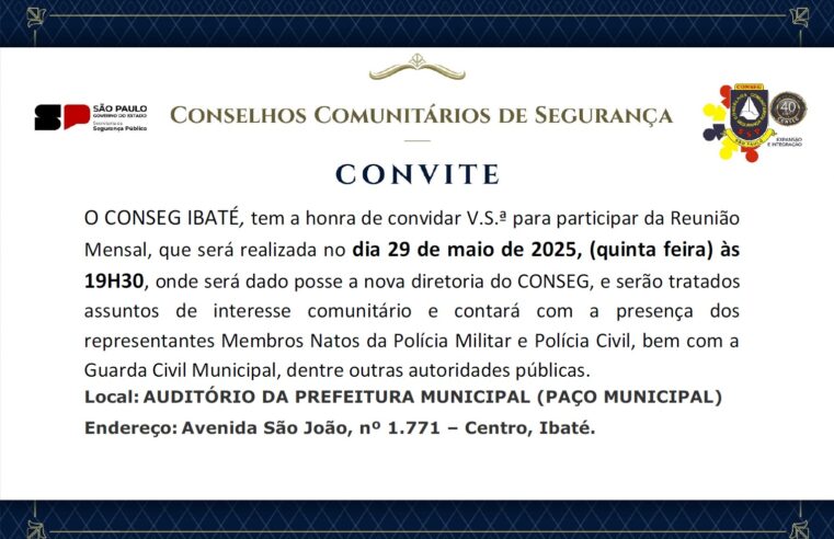 CONSEG Ibaté realiza reunião mensal e posse da nova diretoria nesta quinta-feira