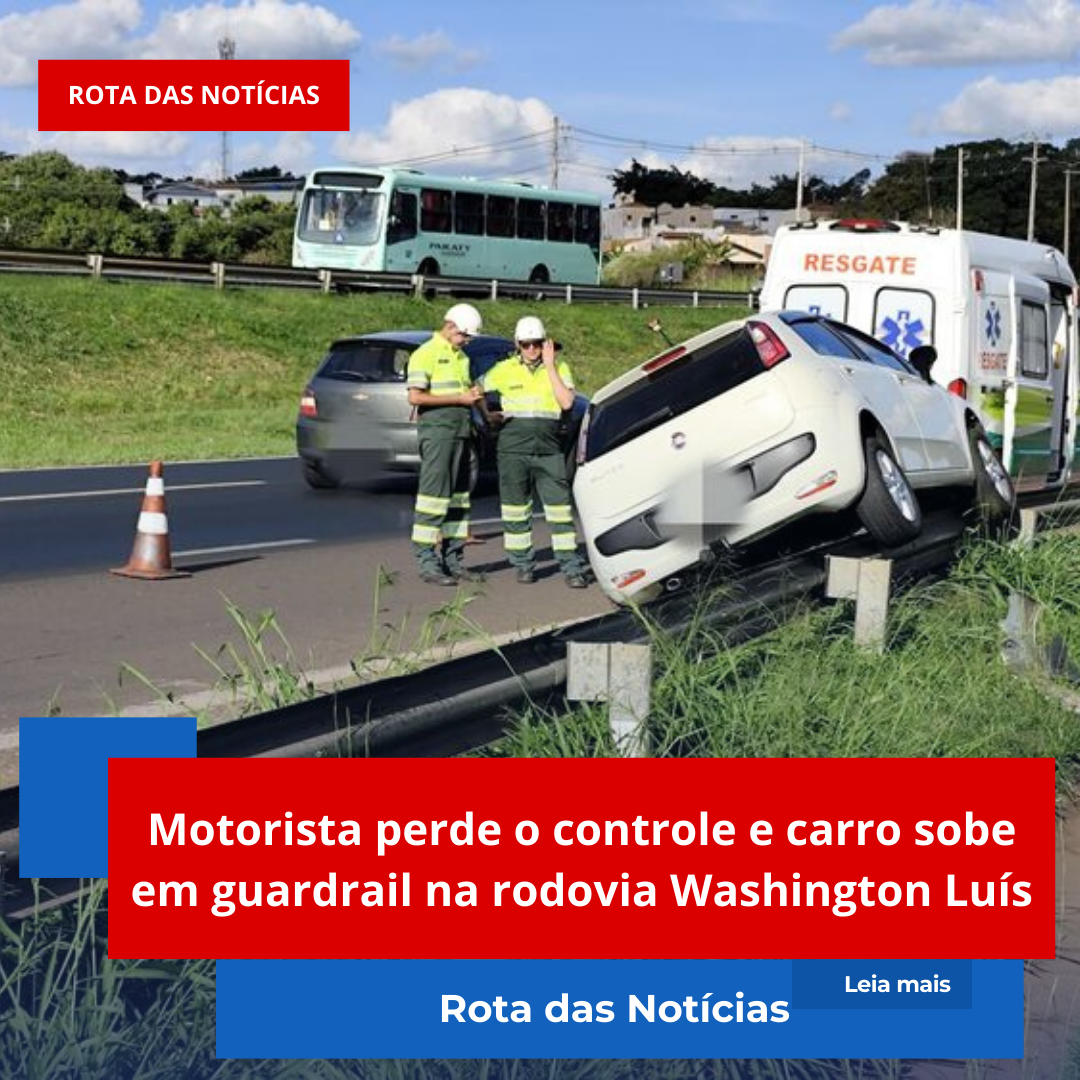 Motorista perde o controle e carro sobe em guardrail na rodovia Washington Luís