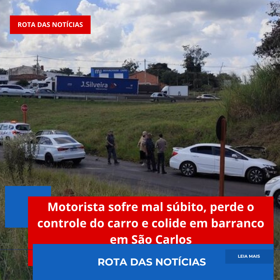 Motorista sofre mal súbito, perde o controle do carro e colide em barranco em São Carlos