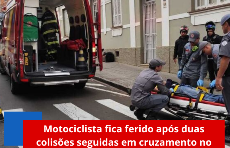 Motociclista fica ferido após duas colisões seguidas em cruzamento no centro de São Carlos