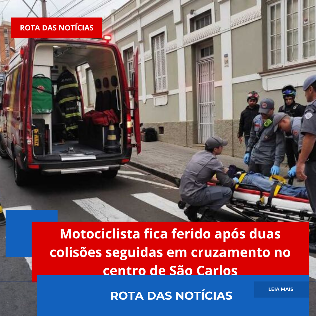 Motociclista fica ferido após duas colisões seguidas em cruzamento no centro de São Carlos