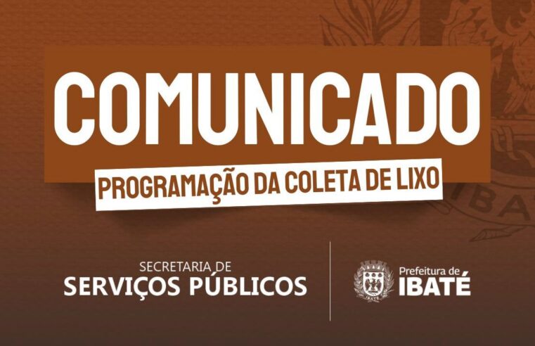A Prefeitura de Ibaté, por meio da Secretaria de Serviços Públicos, informa que a coleta de lixo nesta quarta-feira (25) está operando com dois caminhões, devido à suspensão temporária de um dos veículos por falha mecânica.Em razão disso, a coleta poderá ser comprometida nos bairros:Domingos Valério, Jardim Icaraí, Aparecidinha, Jardim Menzani, Jardim do Bosque, Antônio Moreira e Jardim das Palmeiras.A Prefeitura pede a compreensão da população e informa que está trabalhando para restabelecer o serviço o mais rápido possível.