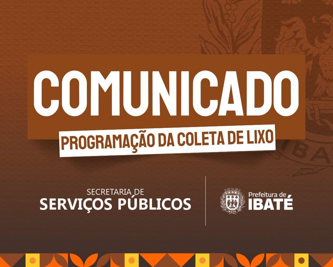 A Prefeitura de Ibaté, por meio da Secretaria de Serviços Públicos, informa que a coleta de lixo nesta quarta-feira (25) está operando com dois caminhões, devido à suspensão temporária de um dos veículos por falha mecânica.Em razão disso, a coleta poderá ser comprometida nos bairros:Domingos Valério, Jardim Icaraí, Aparecidinha, Jardim Menzani, Jardim do Bosque, Antônio Moreira e Jardim das Palmeiras.A Prefeitura pede a compreensão da população e informa que está trabalhando para restabelecer o serviço o mais rápido possível.