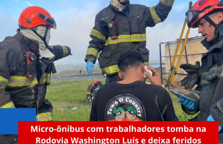 Micro-ônibus com trabalhadores tomba na Rodovia Washington Luís e deixa feridos próximo a Descalvado