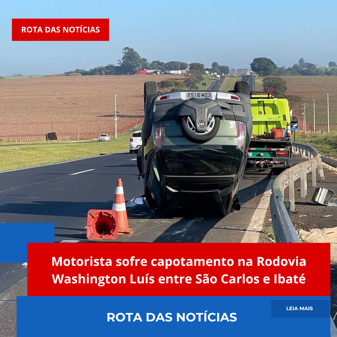 Motorista sofre capotamento na Rodovia Washington Luís entre São Carlos e Ibaté