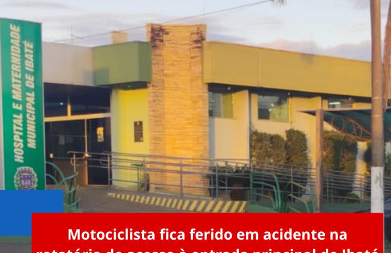 Motociclista fica ferido em acidente na rotatória de acesso à entrada principal de Ibaté
