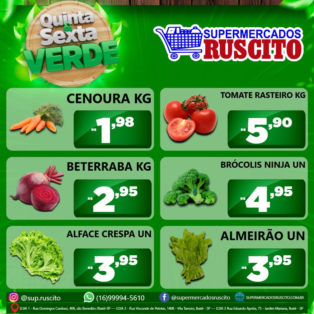 🥬🍍 Atenção, dona de casa esperta e que ama uma boa economia!Quinta e Sexta são dias de encher a fruteira com qualidade no Supermercados Ruscito ! 🛒✨