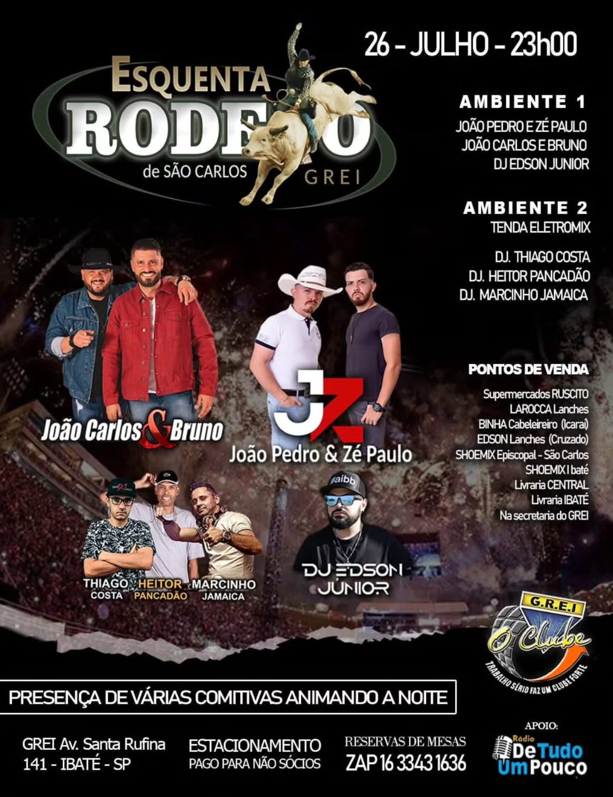🎉🐂 ESQUENTA RODEIO DE SÃO CARLOS! 🐂🎉📅 26 de Julho | ⏰ 23h00📍 GREI – Av. Santa Rufina, 141 Ibaté