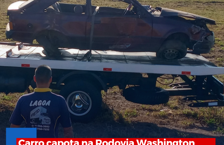 Carro capota na Rodovia Washington Luís próximo ao trevo de Ibaté