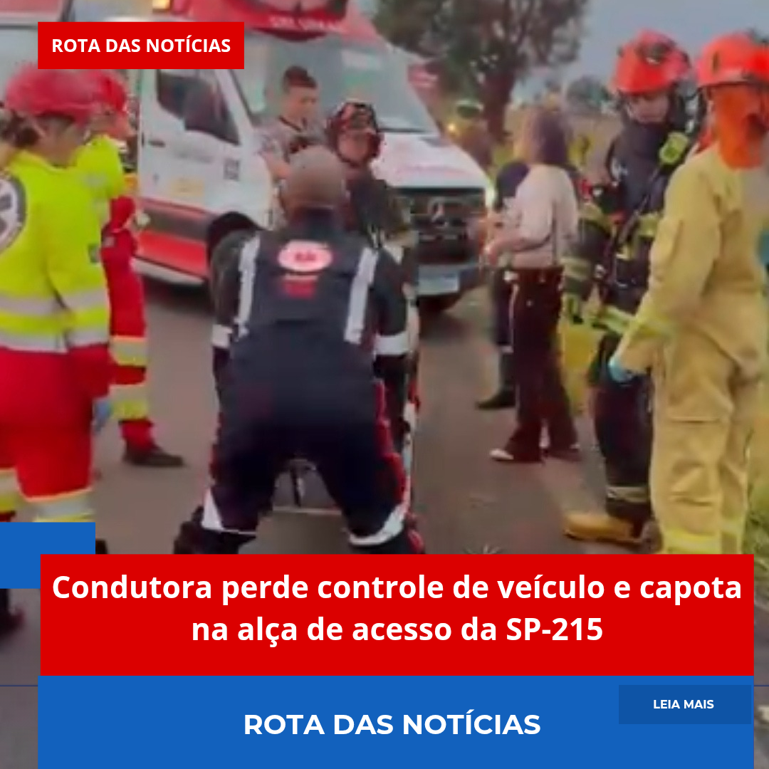 Condutora perde controle de veículo e capota na alça de acesso da SP-215