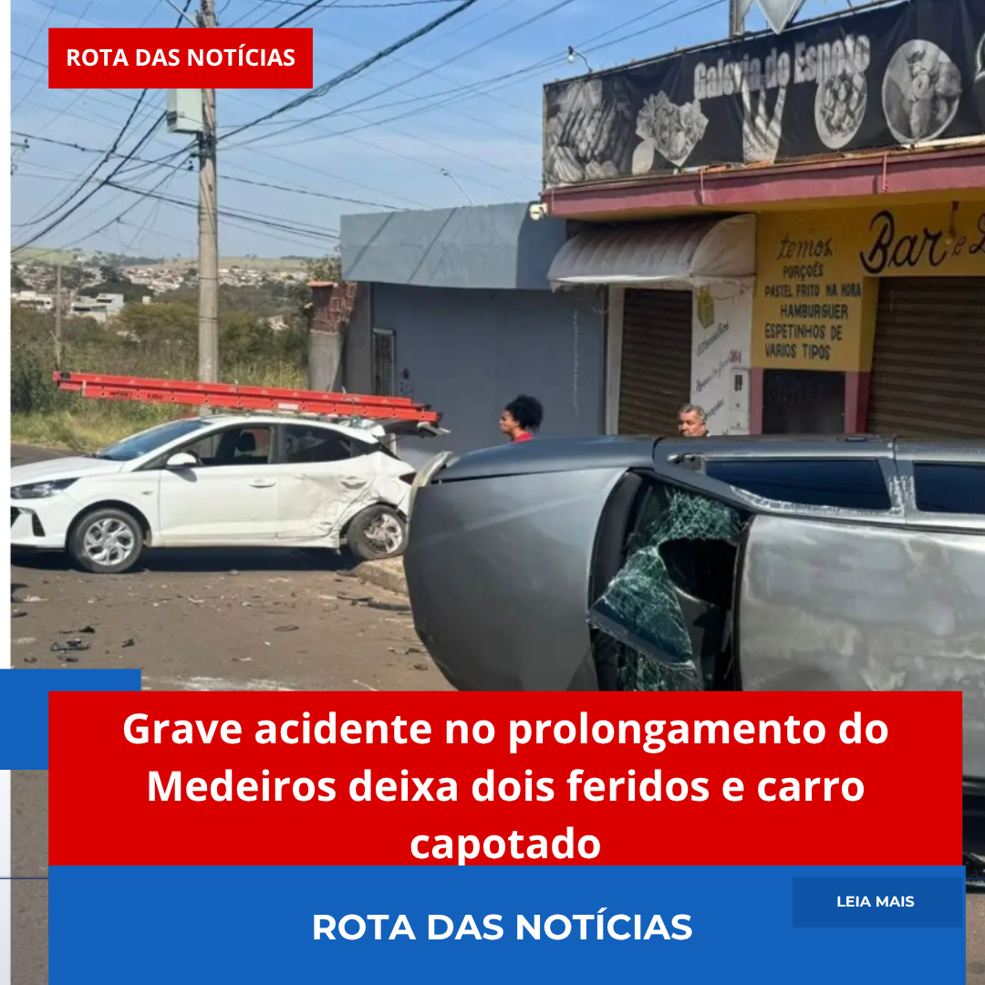 Grave acidente no prolongamento do Medeiros deixa dois feridos e carro capotado