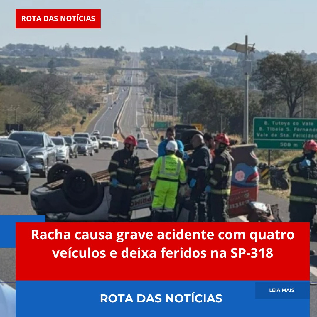 🚨 Racha causa grave acidente com quatro veículos e deixa feridos na SP-318
