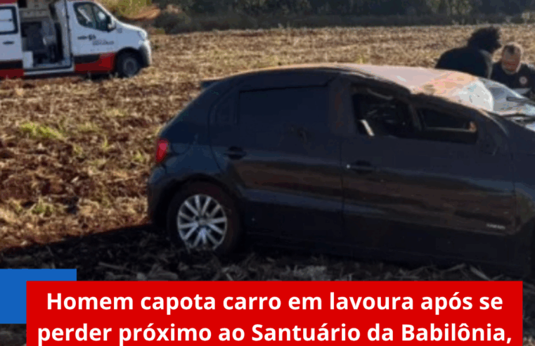Homem capota carro em lavoura após se perder próximo ao Santuário da Babilônia, em São Carlos
