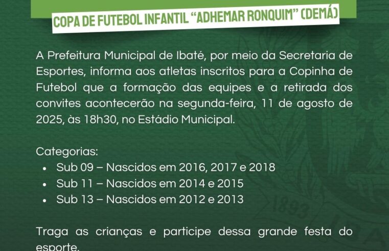 Ibaté realiza formação de equipes para a Copa de Futebol Infantil “Adhemar Ronquim”