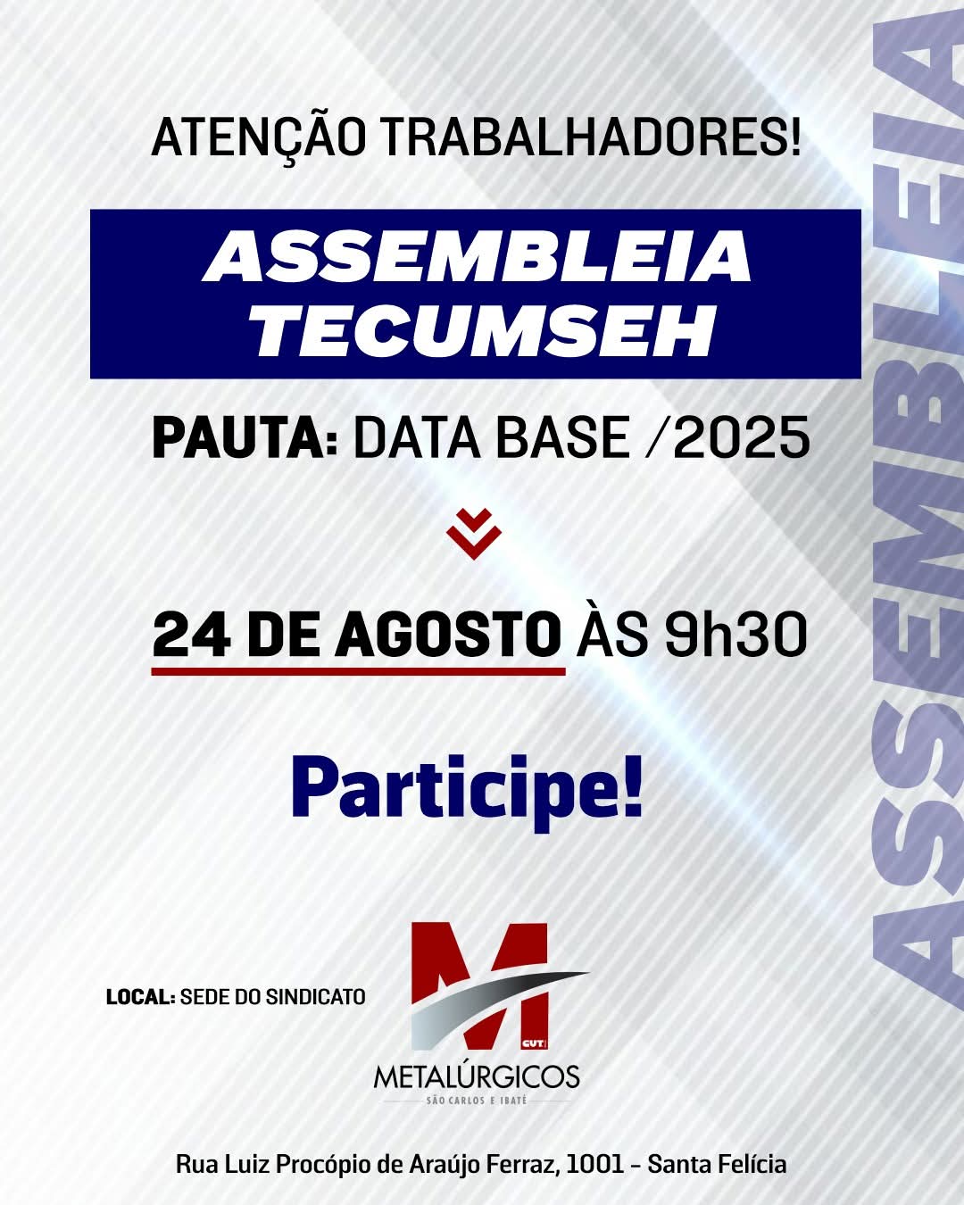 📢 TECUMSEH: Assembleia neste domingo (24/08)
