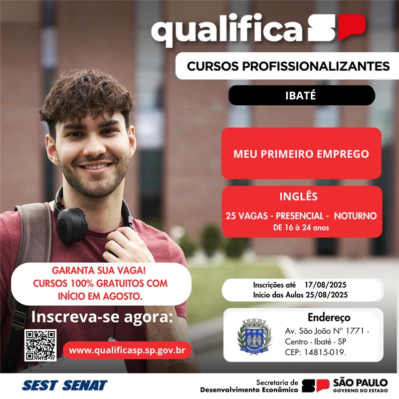 Qualifica SP abre inscrições para curso gratuito de Inglês em Ibaté