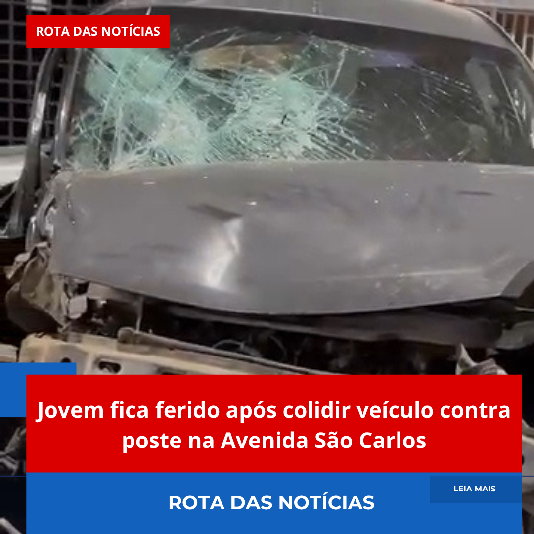 Jovem fica ferido após colidir veículo contra poste na Avenida São Carlos