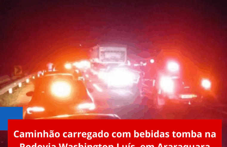 Caminhão carregado com bebidas tomba na Rodovia Washington Luís, em Araraquara
