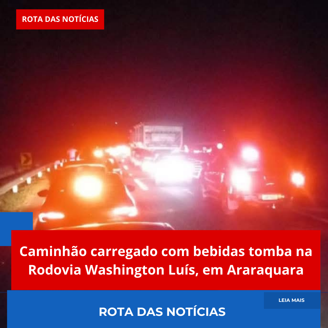 Caminhão carregado com bebidas tomba na Rodovia Washington Luís, em Araraquara