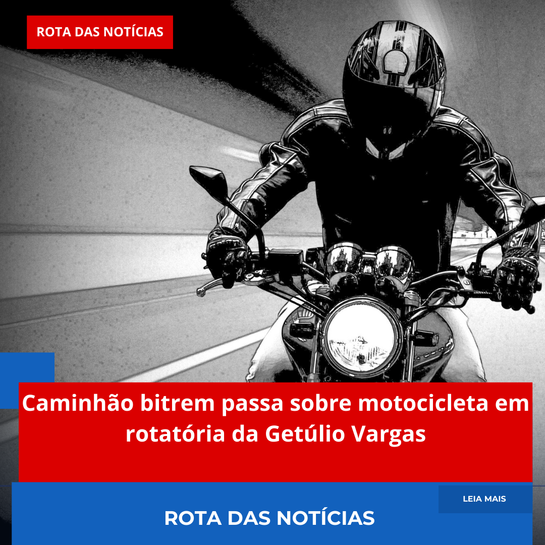 Caminhão bitrem passa sobre motocicleta em rotatória da Getúlio Vargas