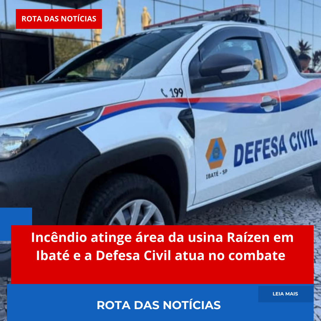 Incêndio atinge área da usina Raízen em Ibaté e a Defesa Civil atua no combate