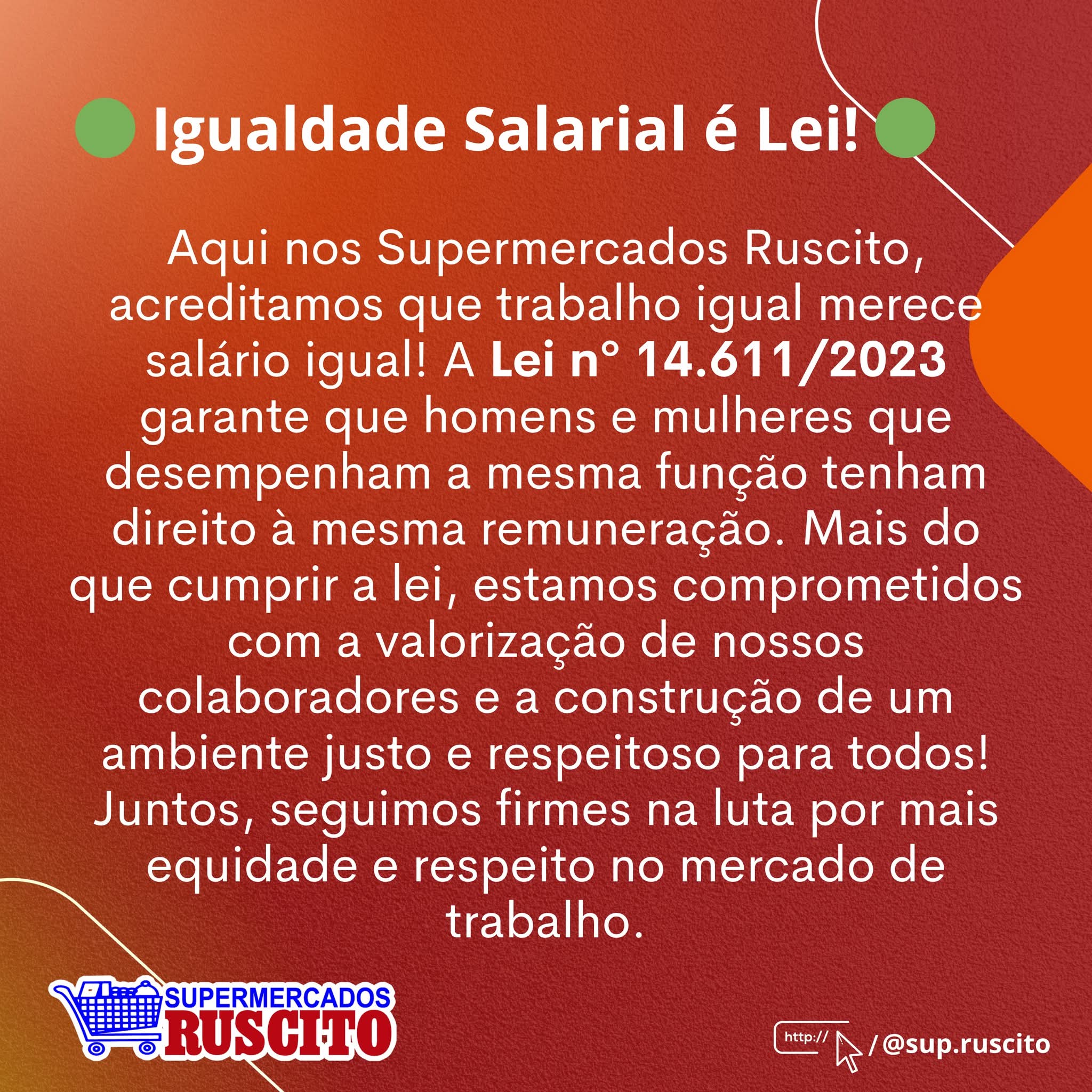 Supermercados Ruscito reforça compromisso com a igualdade salarial