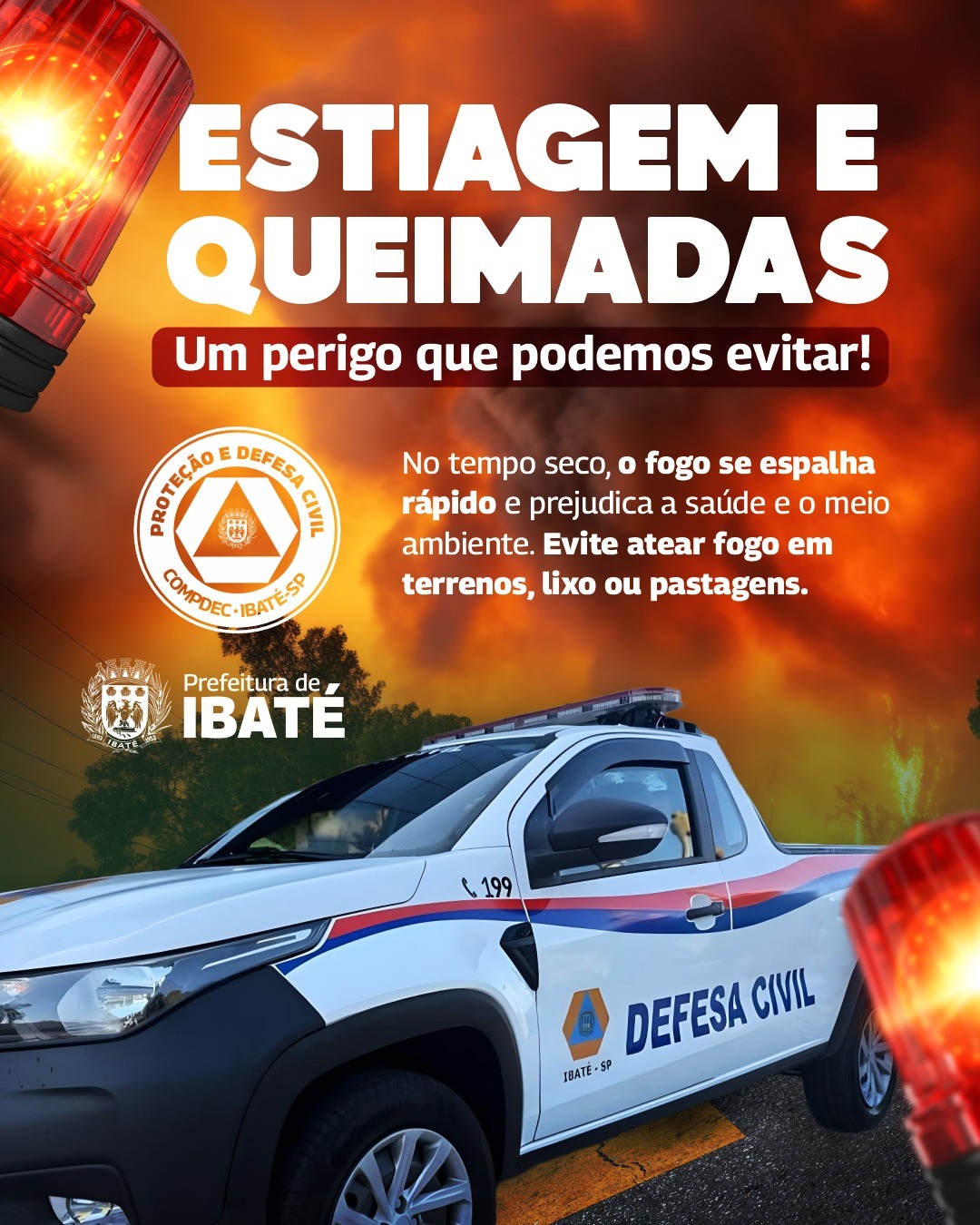 Defesa Civil de Ibaté alerta para riscos de queimadas durante período de estiagem