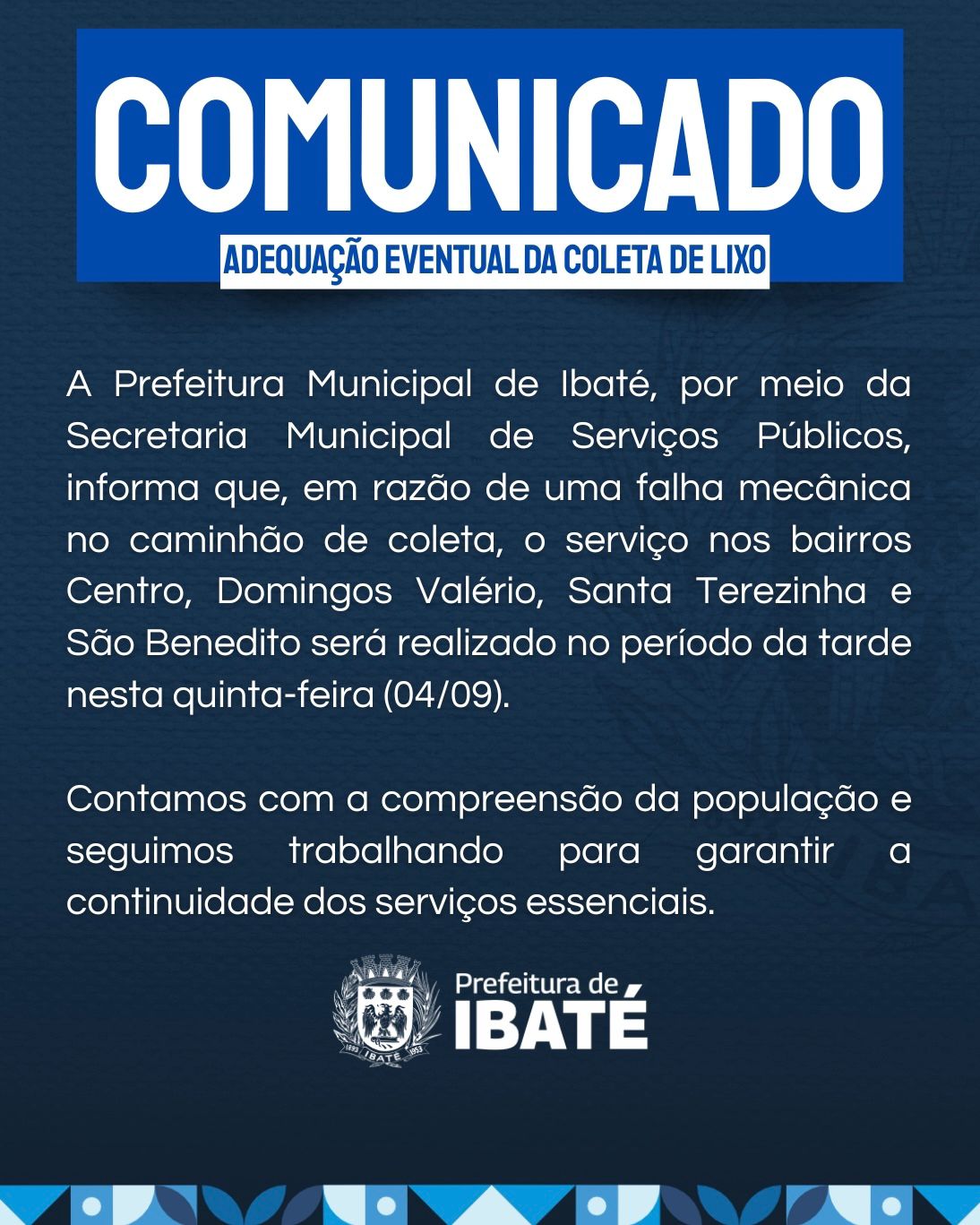 Ibaté: coleta de lixo atrasada nesta quinta-feira devido a problemas mecânicos