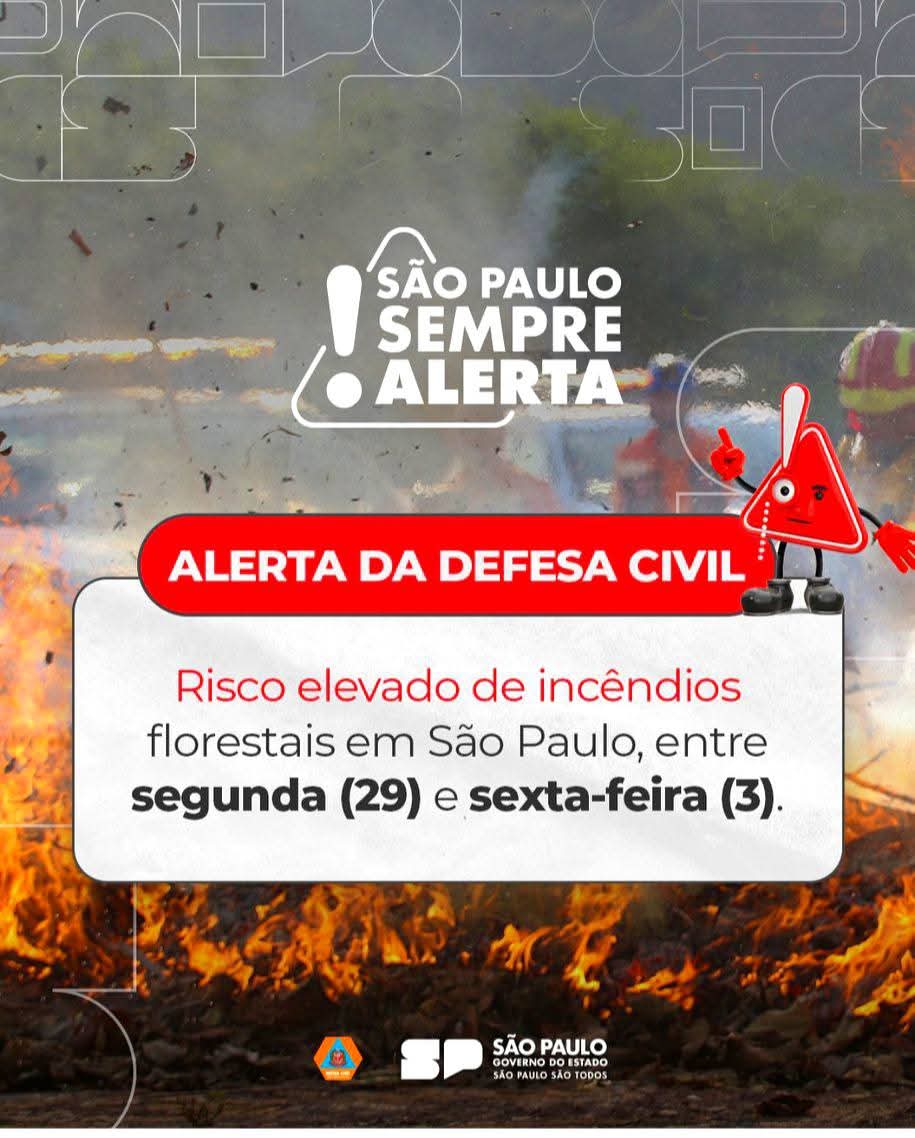 Defesa Civil alerta para risco elevado de incêndios em São Paulo