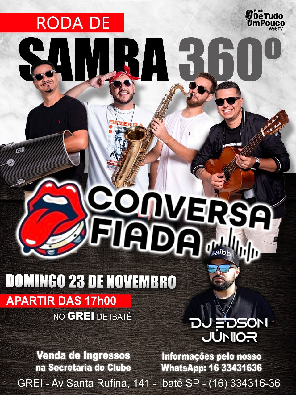 Grei de Ibaté recebe Grupo Conversa Fiada neste domingo com roda de samba a partir das 17h