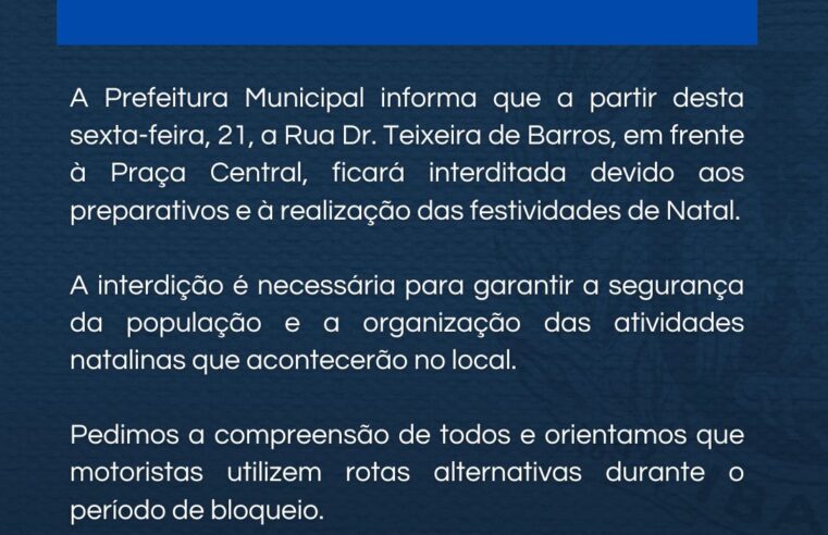 Ibaté informa interdição de rua para preparativos das festividades de Natal