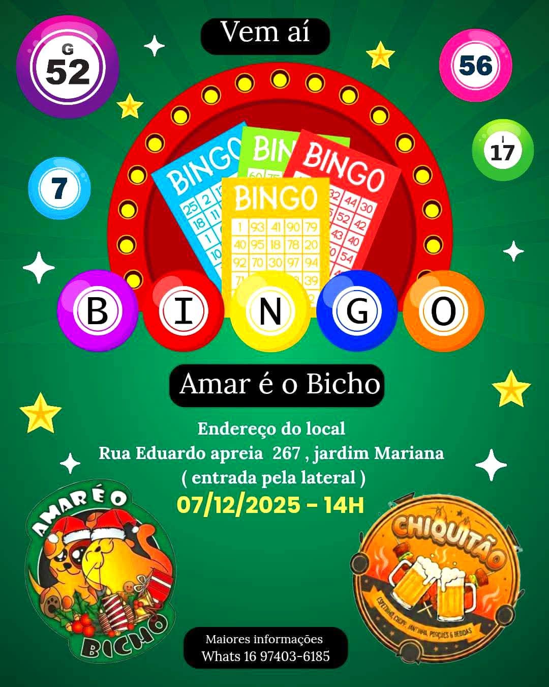 Uma tarde de diversão com propósito: ONG Amar É o Bicho promove Bingo Beneficente neste domingo 🎉🐾