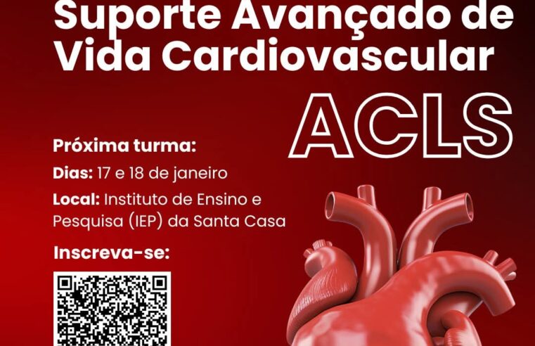 A Santa Casa de São Carlos anuncia que estão abertas as inscrições para o curso ACLS – Suporte Avançado de Vida Cardiovascular, da American Heart Association (AHA). Como sítio credenciado HCor, a instituição oferece treinamento oficial e certificado, voltado para profissionais da saúde que atuam em ambientes de alta complexidade e atendimentos críticos.