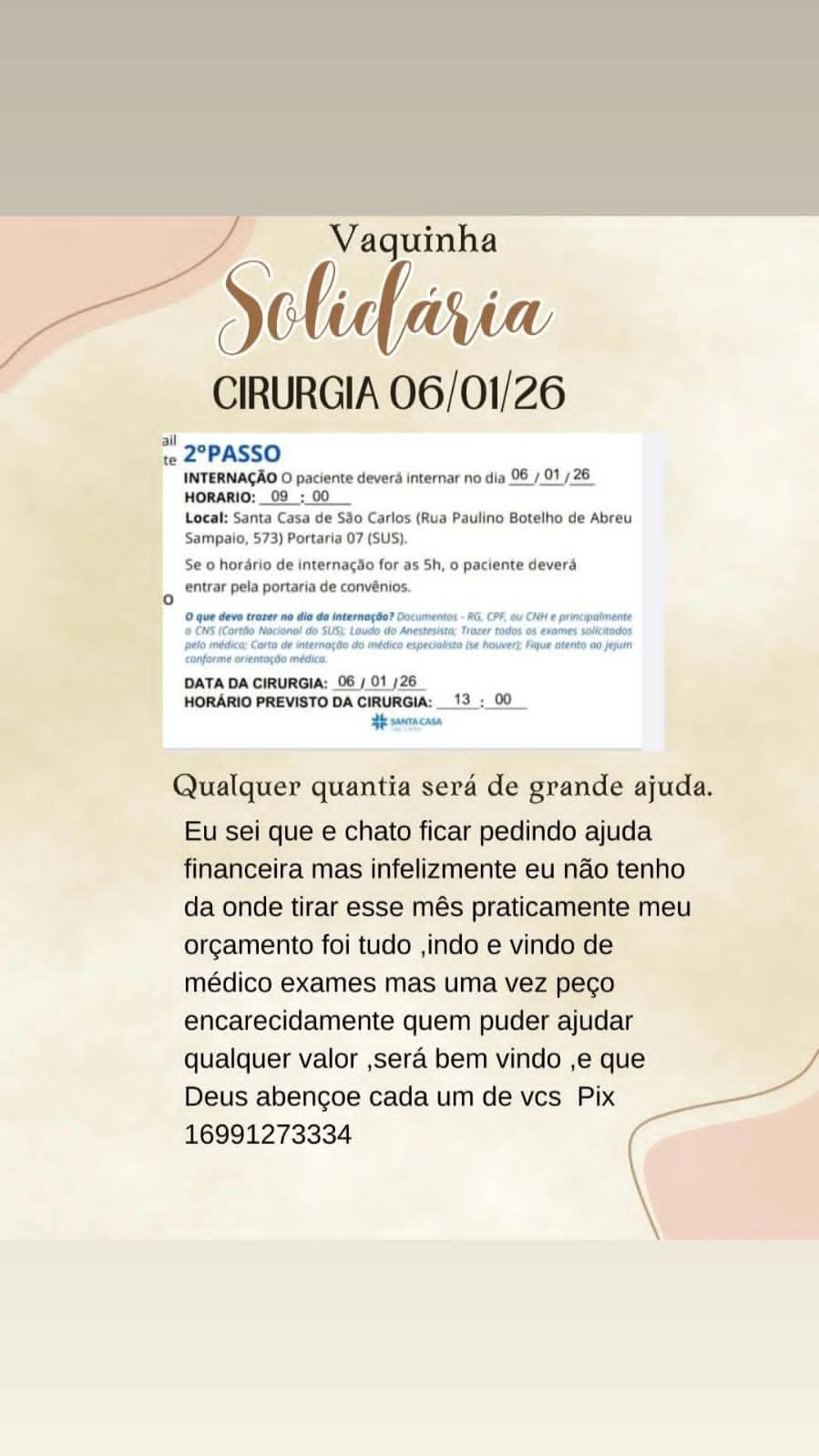 A querida Elisangela Risso está enfrentando uma das batalhas mais difíceis de sua vida. Em meio à luta contra o câncer, ela precisa passar por uma cirurgia oncológica e seguir com todo o tratamento e acompanhamento médico necessário. É um momento delicado, que exige força, coragem e muita fé.