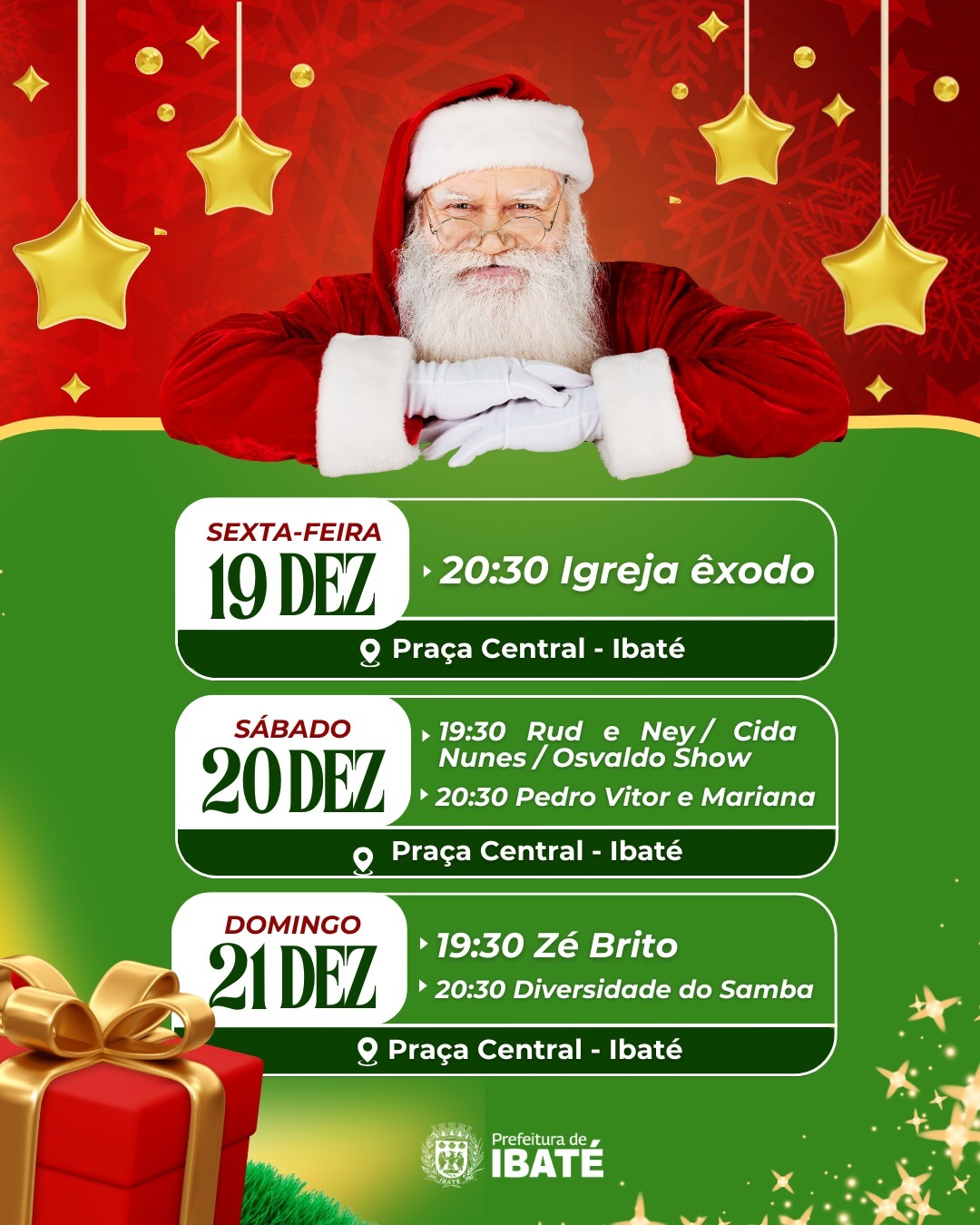 Encantos de Natal mantém programação especial e anima a Praça Central de Ibaté