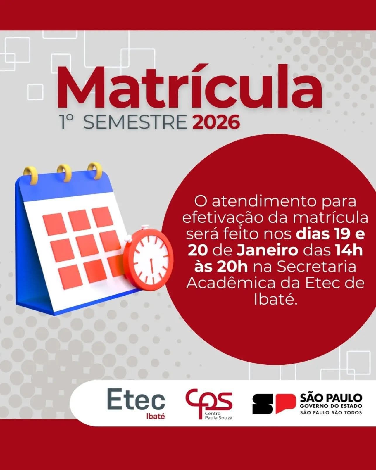 📢 Etec de Ibaté divulga comunicado sobre matrícula do Vestibulinho